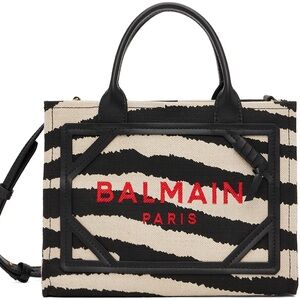 Balmain Black and Cream Zebra Tote with Red Accents